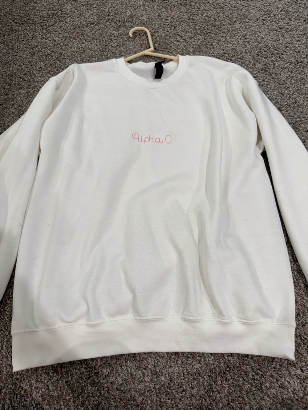 White Sweatshirt with Pink 'Alpha O' Embroidery

Aoii